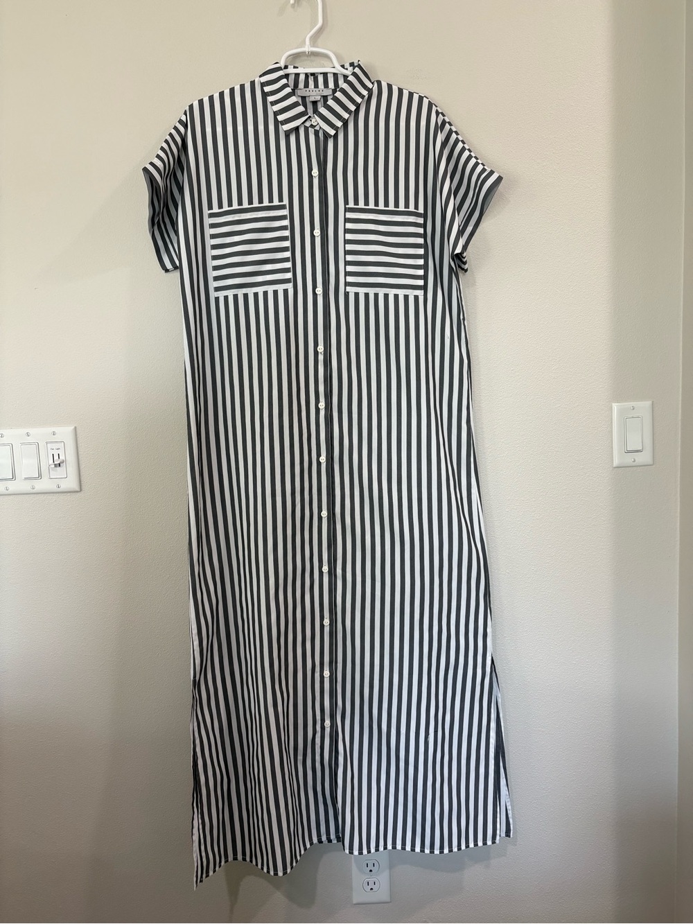 FAVLUX gray and White Striped Midi Shirt Dress